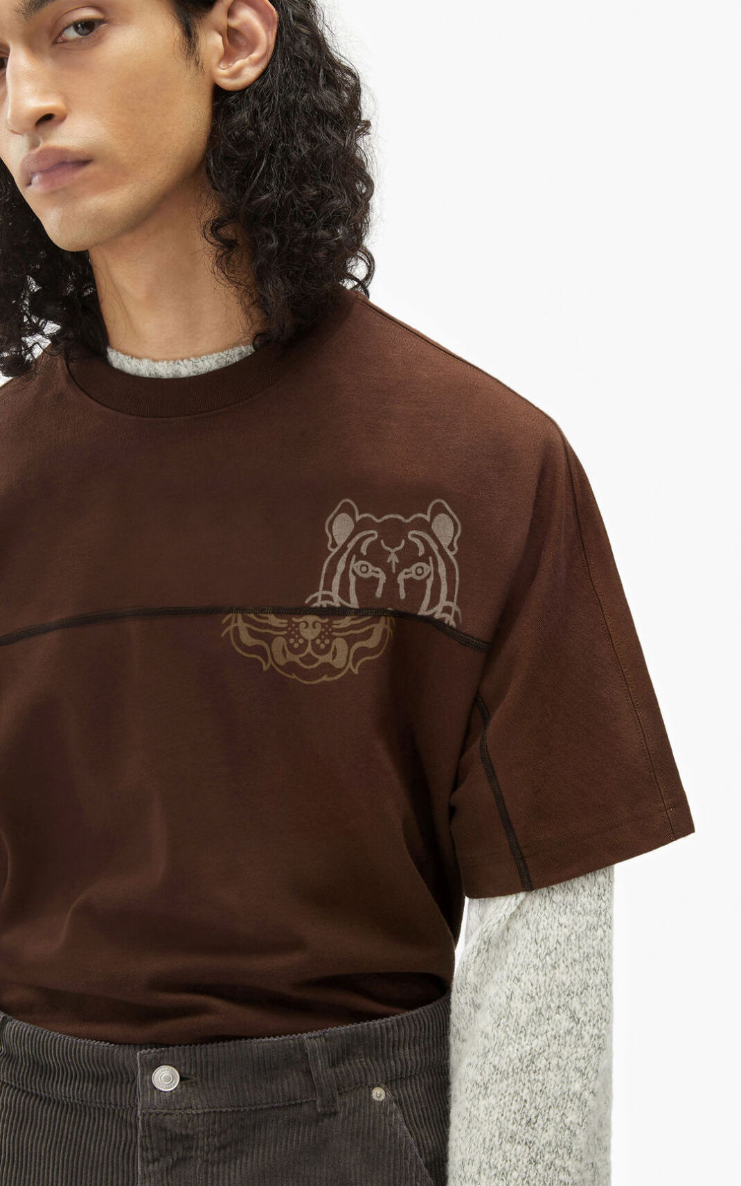 T Shirt Kenzo Homme K Tiger oversized Marron Foncé OBXQI-5107